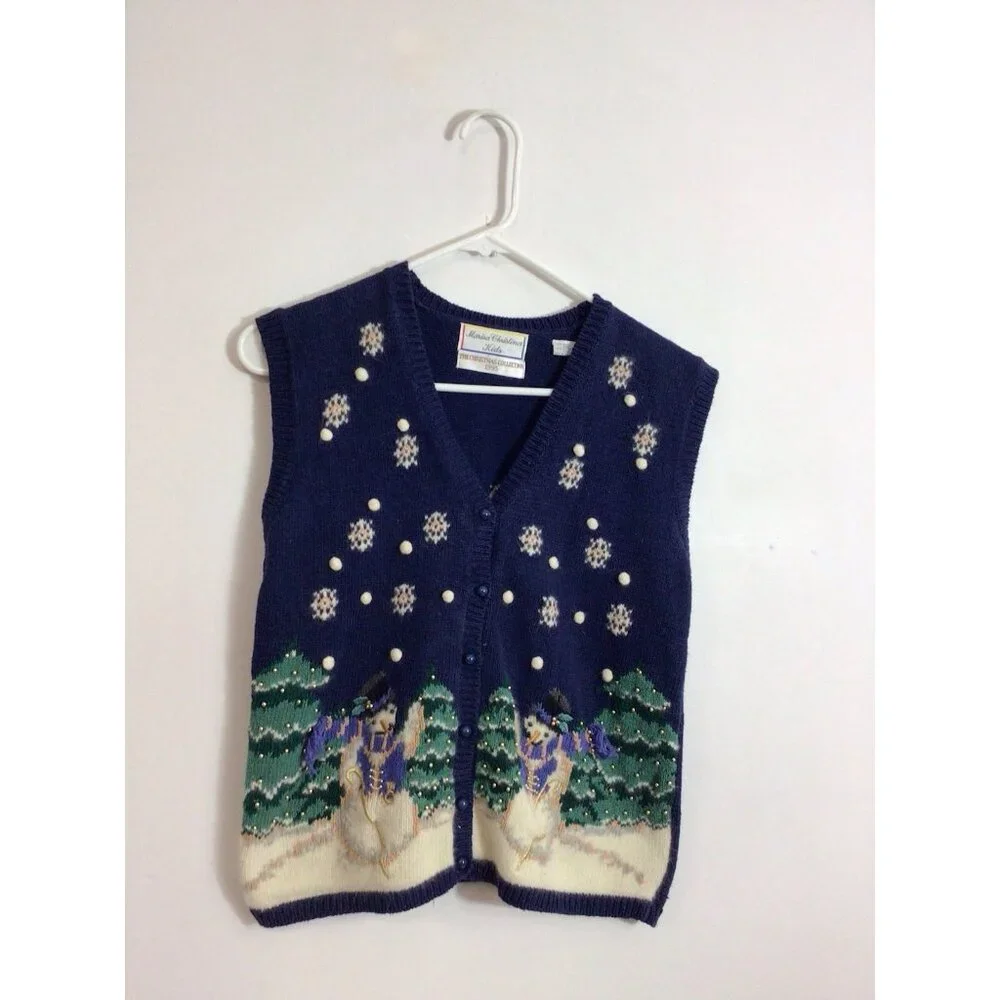 Marisa Christina Vintage Christmas Sweater Vest Snowman Girls 10 - Picture 3 of 7
